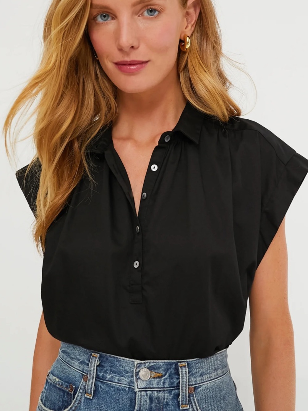 Tuckernuck Pomander Place Black Drop Shoulder Rosie Popover Top Blouse Large NWT